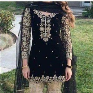 Pakistani/Indian Navy Blue Chiffon Formal 3-piece